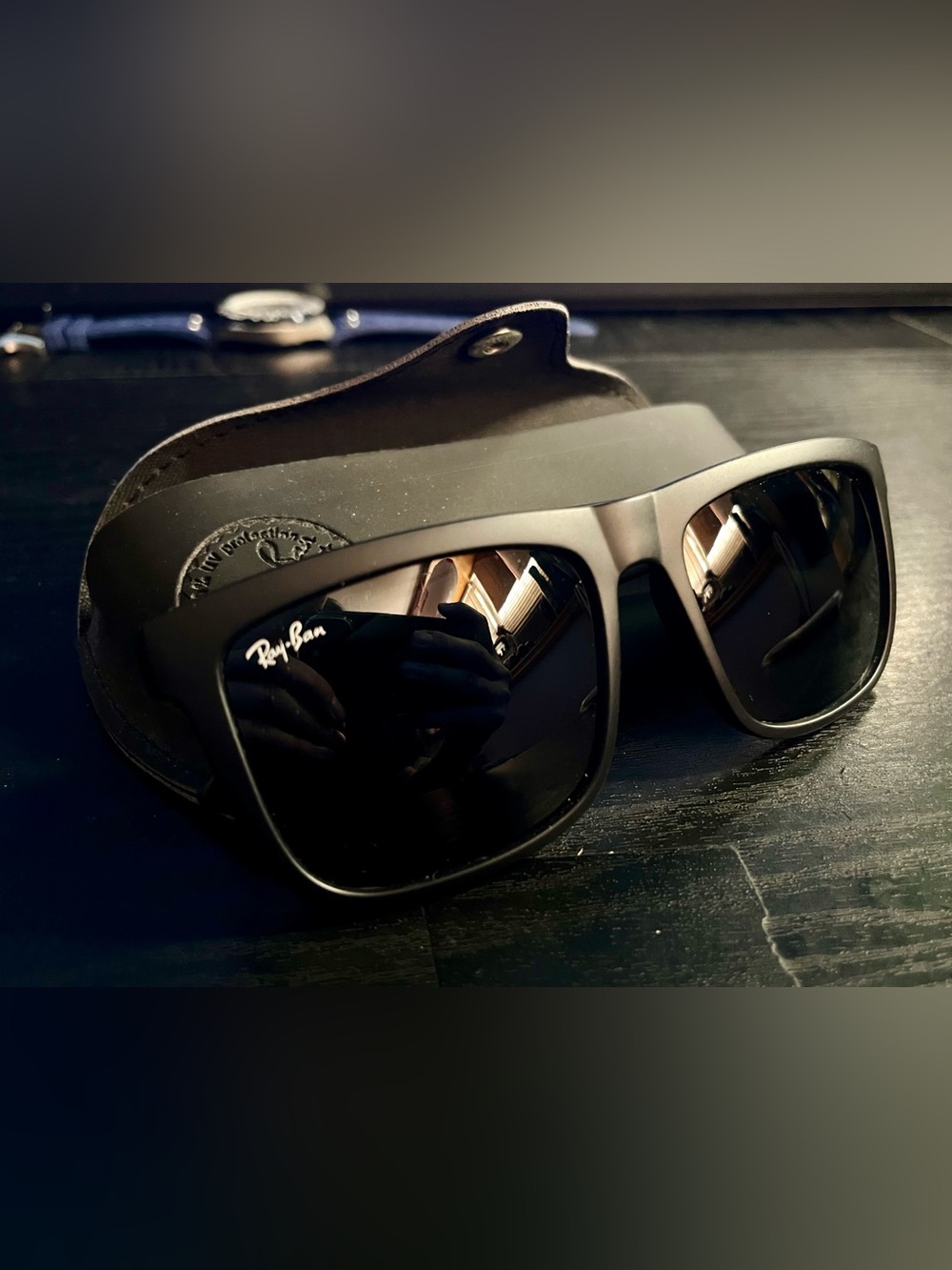 Ray-Ban Men's Black Matte Frame Sunglasses with Dark Lenses